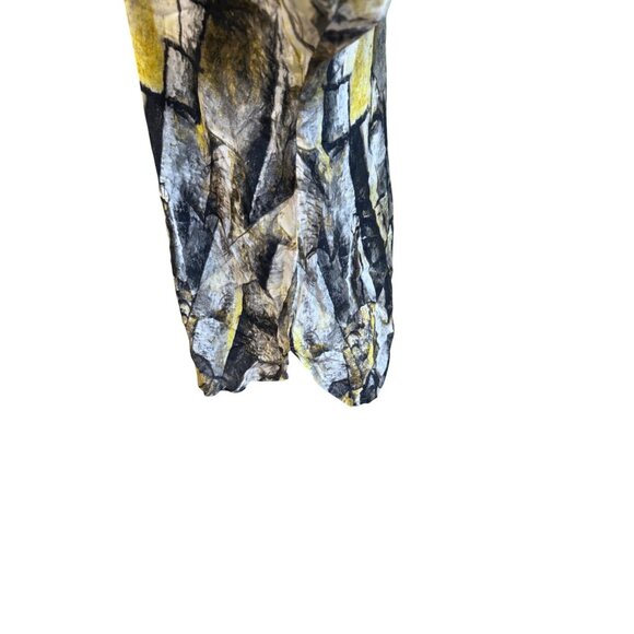 Dilemma New York Abstract Print Lightweight Blouse L Yellow/Gray/Black Artsy - Picture 7 of 11